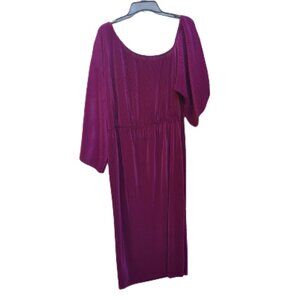 asos Plum Pleated Midi Dress NWT Accordion One-Sided Off-Shoulder Asymmetric